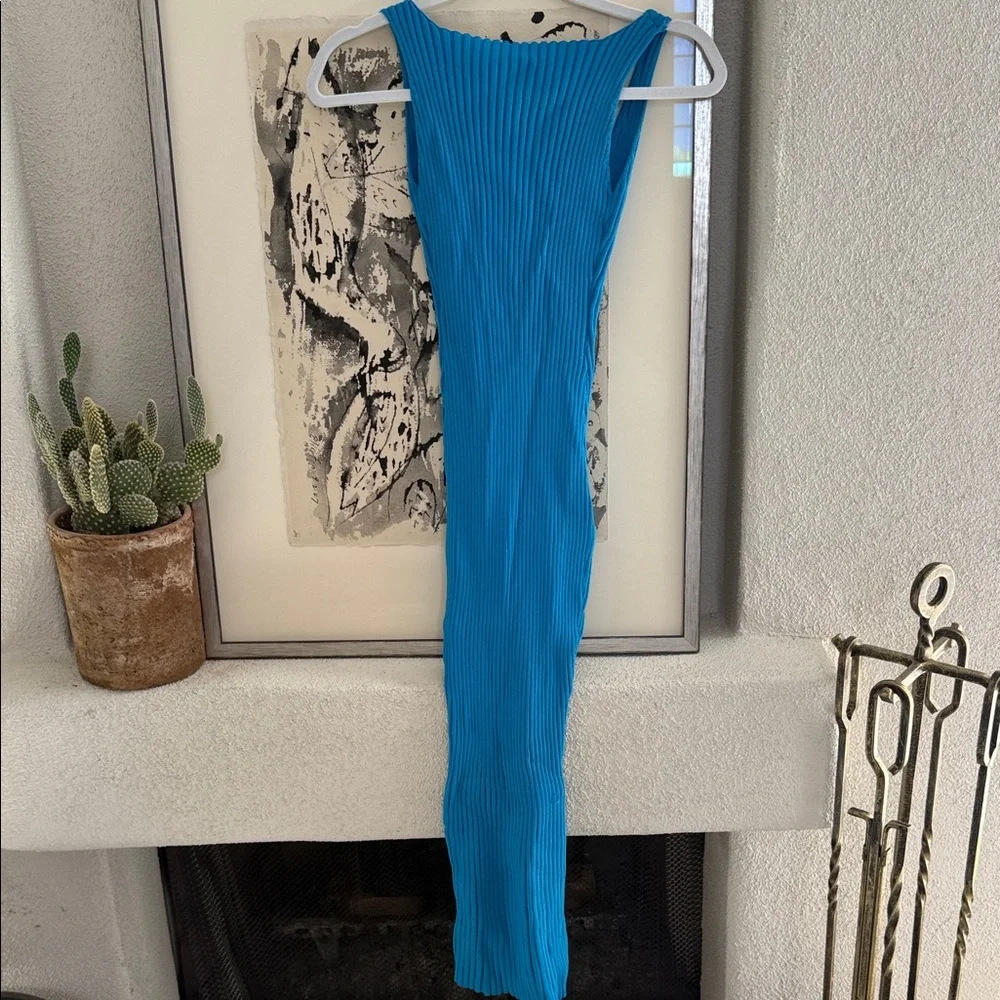 Blue Ribbed Midi Dress - Picture 1 of 4